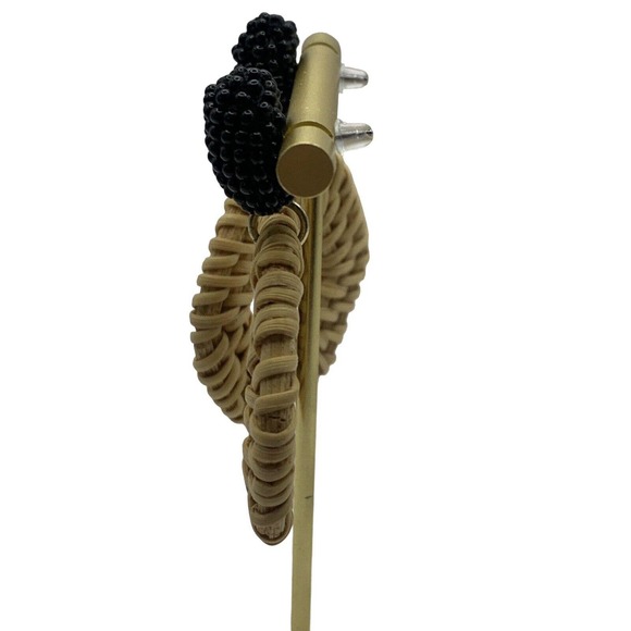 Rattan Dangle Hoop Earrings Boho Pierced Straw Wicker Braided Woven Earrings Tan - Picture 3 of 13